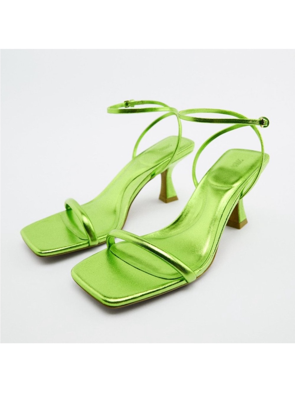 Zara Metallic Green Strappy Sandals 38 8